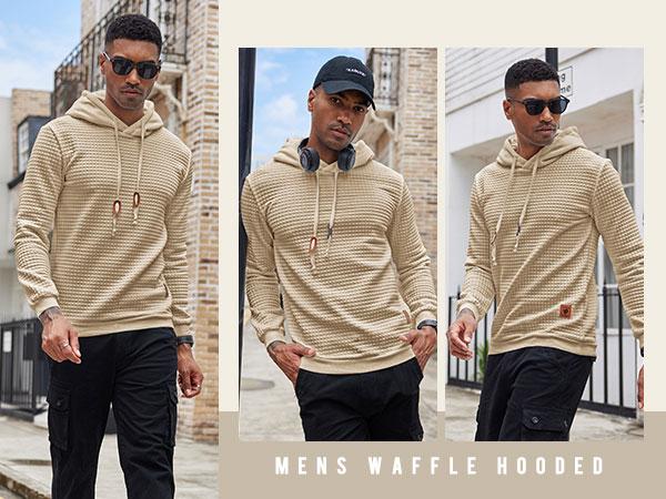 COOFANDY Mens Hooded Sweatshirt Casual Long Sleeve Drawstring Waffle Knit Pullover Hoodies COOFANDY Mens Hooded Sweatshirt Casual Long Sleeve Drawstring Waffle Knit Pullover Hoodies