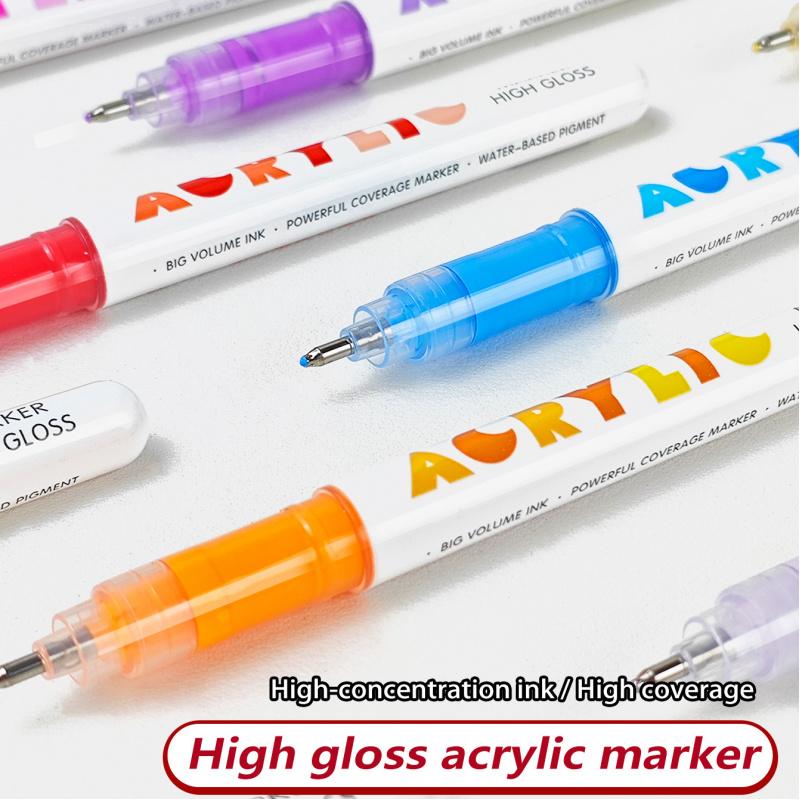 High Gloss Acrylic Paint Markers,1mm Bullet Nib Highlighter Acrylic Paint Pens,Bright Colors,Big Capacity ink,Wide Range of Uses,For Rock Painting, Canvas, Wood, Glass, Ceramic, Fabric, Plastic, Art Supplies, Coloring Book Markers