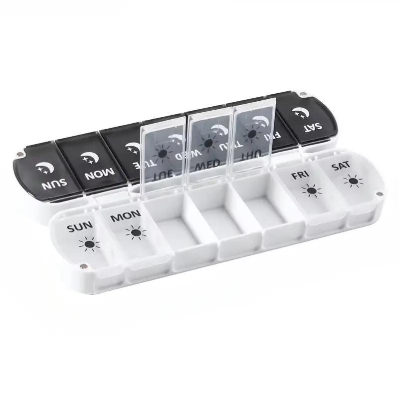 Pill Organizer 2 Times a Day,Foldable Weekly AM PM Pill Case,Large Pill Box | Easy to Open,Never Spill Pills,Magnetic Travel Medicine Pill Organizer 7 Day,Day Night Pill Container for Vitamin Supplement