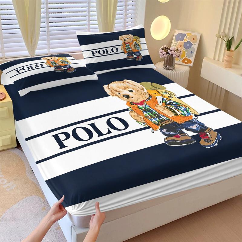 Teddy bear printed pattern bed sheet, comfortable printed pattern, including 1 bed sheet and 2 pillowcases, comfortable bedding, anti slip dust cover suitable for bedrooms and guest rooms, suitable for adult gifts