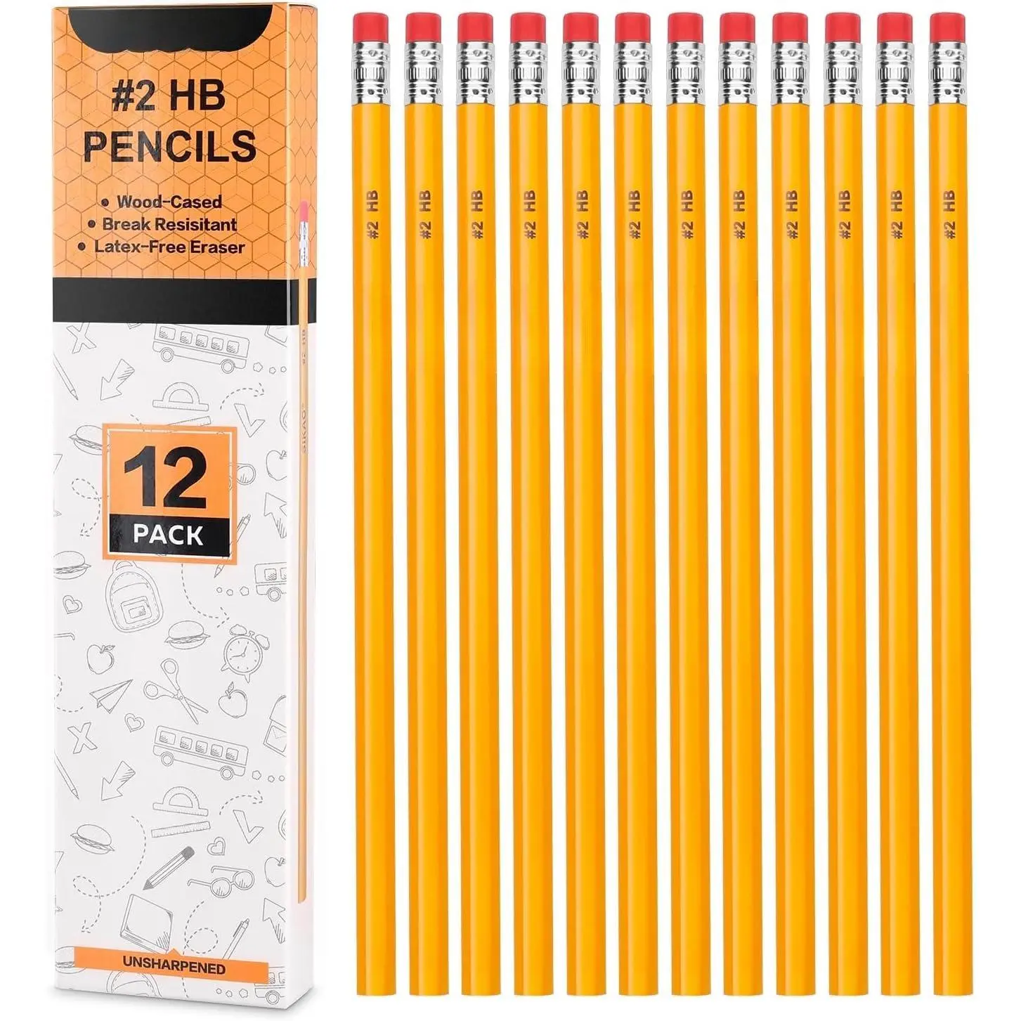 Pencils, 12Pack Number #2 HB  Pencils with Erasers for  Sketching Drawing, Classroom  Haves Essentials for Teachers, School Supplies