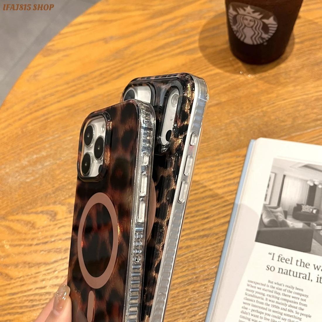 Leopard Print Magnetic Phone Case, Synthetic Sparkle Glossy Cheetah Pattern Protective Cover, Shockproof Fashion Accessory for iPhone Series 17 Pro Max, 16, 15, 14, 13, 12 Pro Max Plus