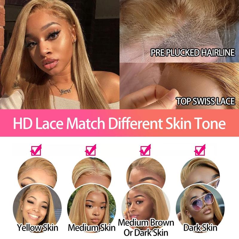27# Honey Blonde Lace Front Human Hair Wigs 13X6 HD Pre Plucked Lace Frontal Human Hair Wigs Natural Hairline For Women