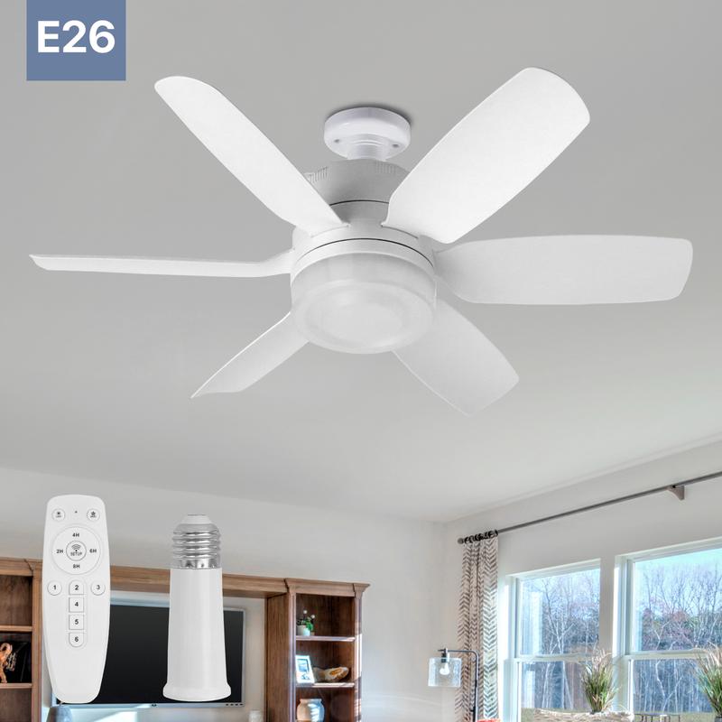 GLITGATE Ceiling Fans with Lights and Remote with Double-Bearing Structure,E26 Screw Socket Pendant Light,6 Speed 3 Color Fan Lights with Extender in summer for Bedroom,Kitchen,Study,Halloween, Black Friday, Christmas