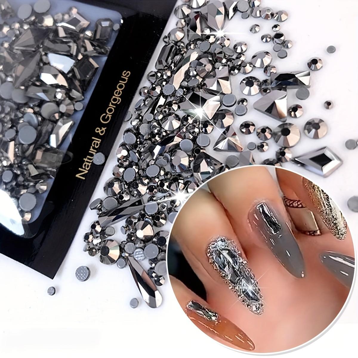 190pcs Moonlight Sparkle Nail Art Rhinestones, Champagne Unflavored, Super Shiny Multi-Shape Gems for DIY Crafts & Fashion Design