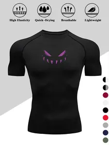 Men's Dragon Print Compression T-Shirt, Quick-Dry Breathable Stretch Fabric, Tight-Fitting Short Sleeve Top for Fitness and Outdoor Activities