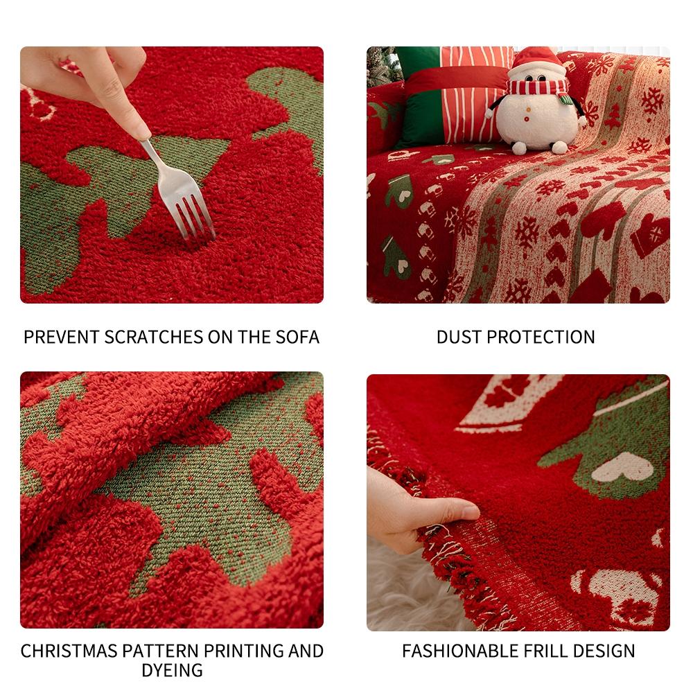 Christmas Sofa Blanket with Tassels, Sofa Couch Protector, Pet Protection, Fits 1-4 Seater Sofas, Home Decor Christmas Gift, Minimalist Style