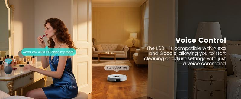 AIRROBO L60+ Self-Empty Robot Vacuum and Mop Cleaner with Ultrasonic Carpet Detection,6000Pa Suction,Laser Obstacle Avoidance,240min Long Runtime