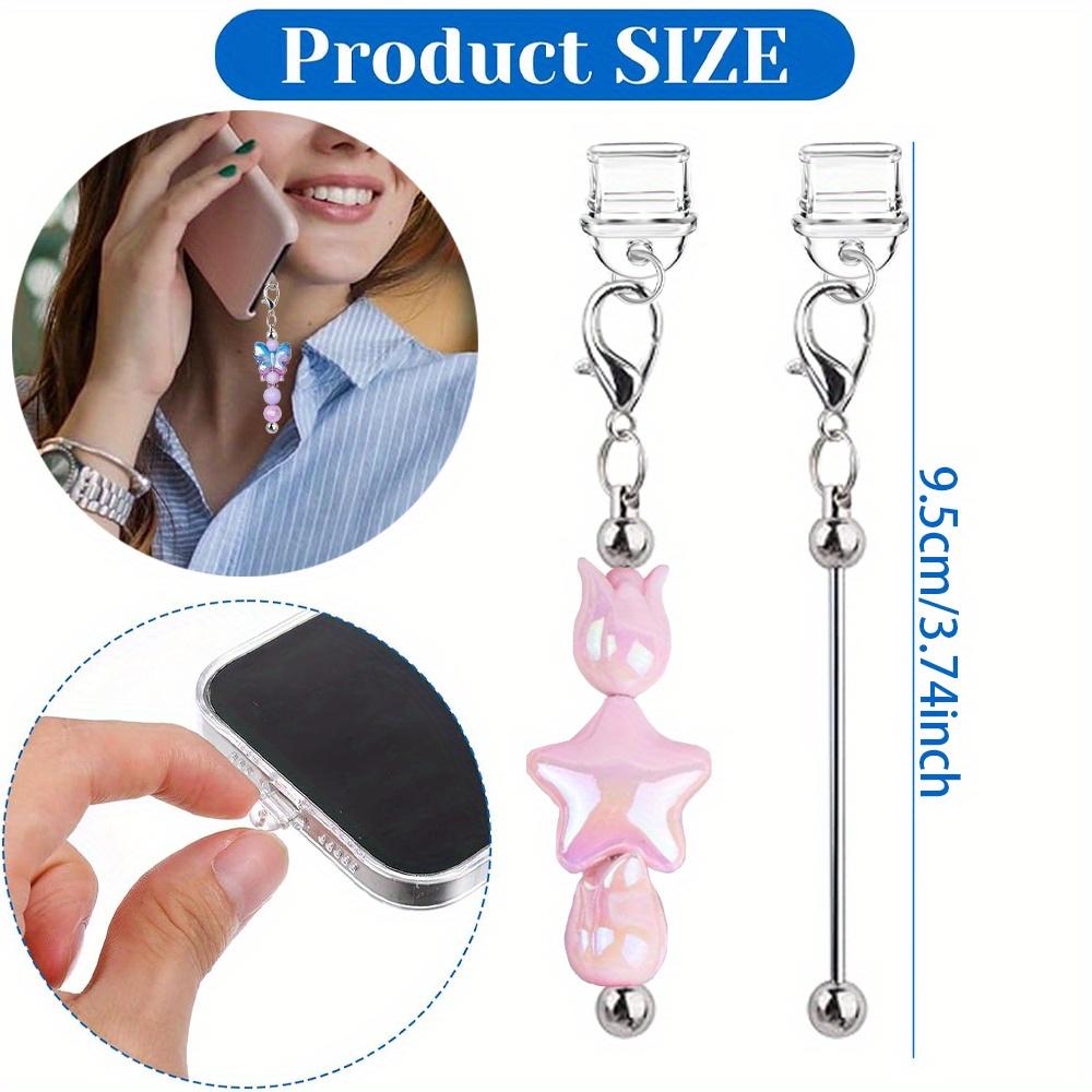 24pcs/12pcs/6pcs DIY Beadable Anti Dust Plug Cell Phone Charm for Type-C Charging Port