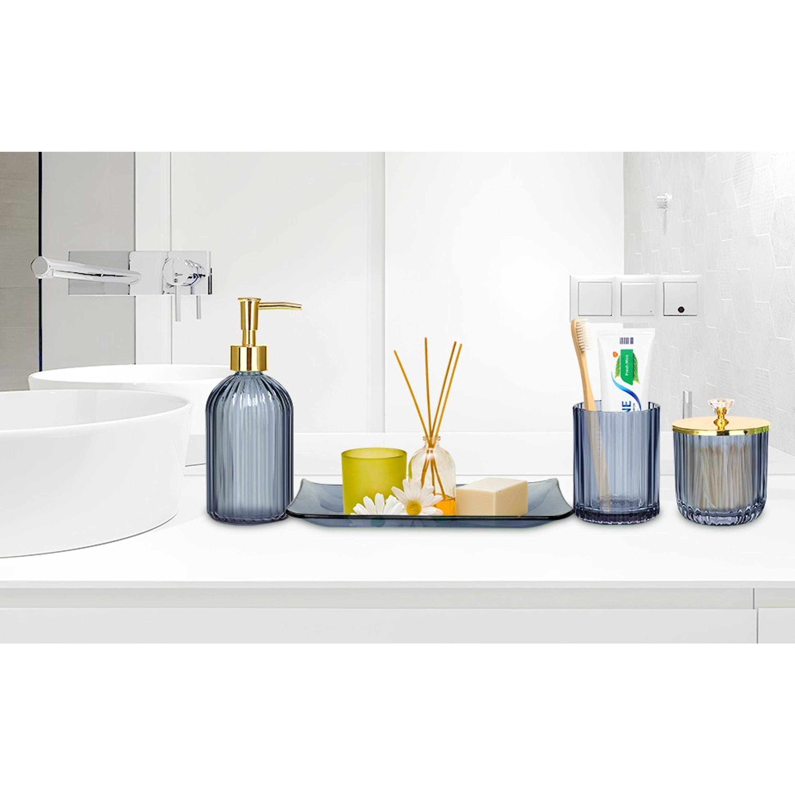 Glass Bathroom Accessories Set, Blue 4-Piece Bathroom Set