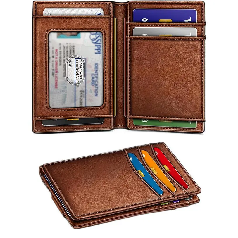 Men's Slim Profile Genuine Leather Bifold Wallet - RFID Blocker, Magnetic Closure, Front Pocket Money Clip, 12 Card Slots for Daily Use (Men's Card & ID Case)
