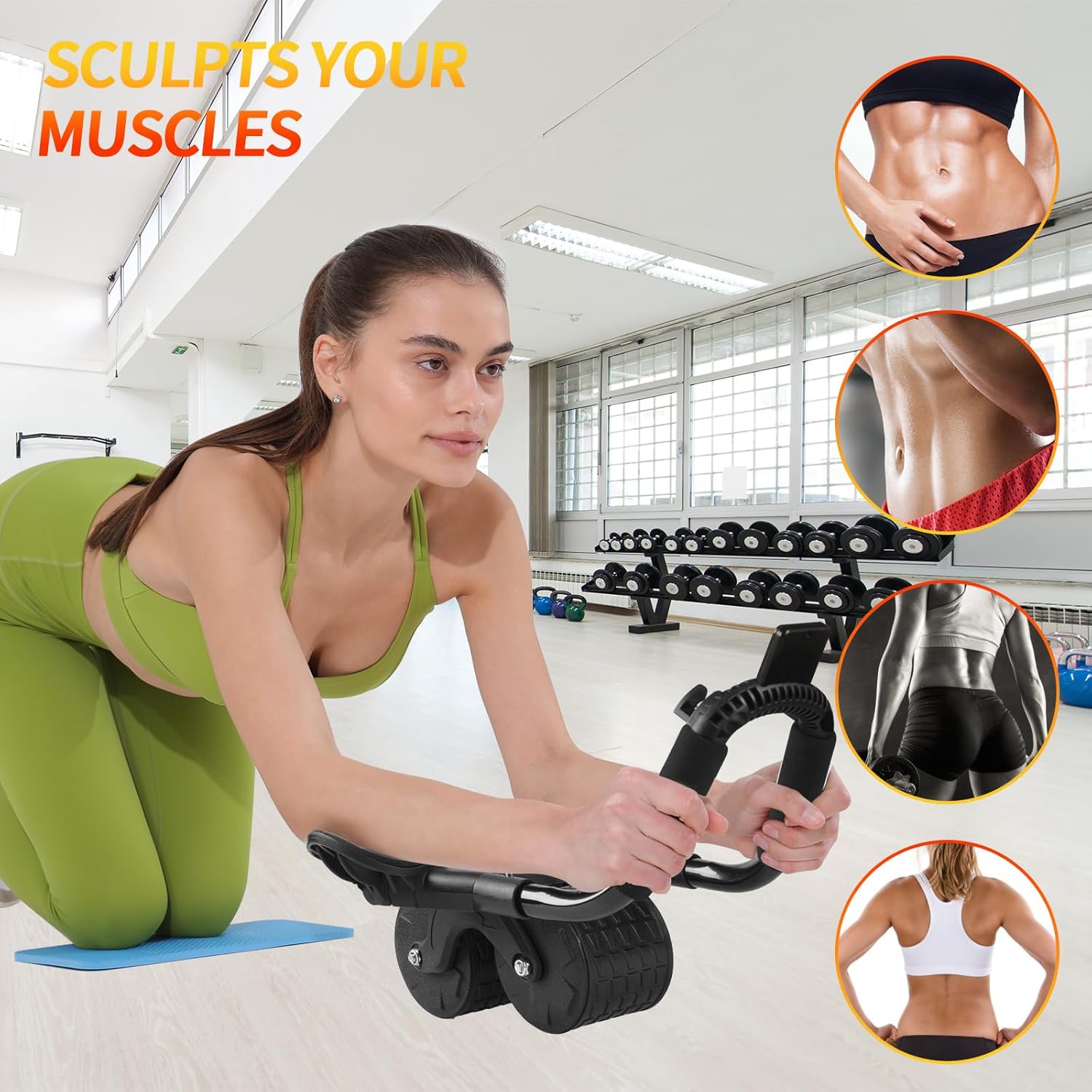 Ab Roller Wheel with Elbow Support, Automatic Rebound Abdominal Wheel,Ab Roller for Abdominal Exercise Machine,Abs Workout Equipment,Trainer Fitness Belly Training for Men & Women