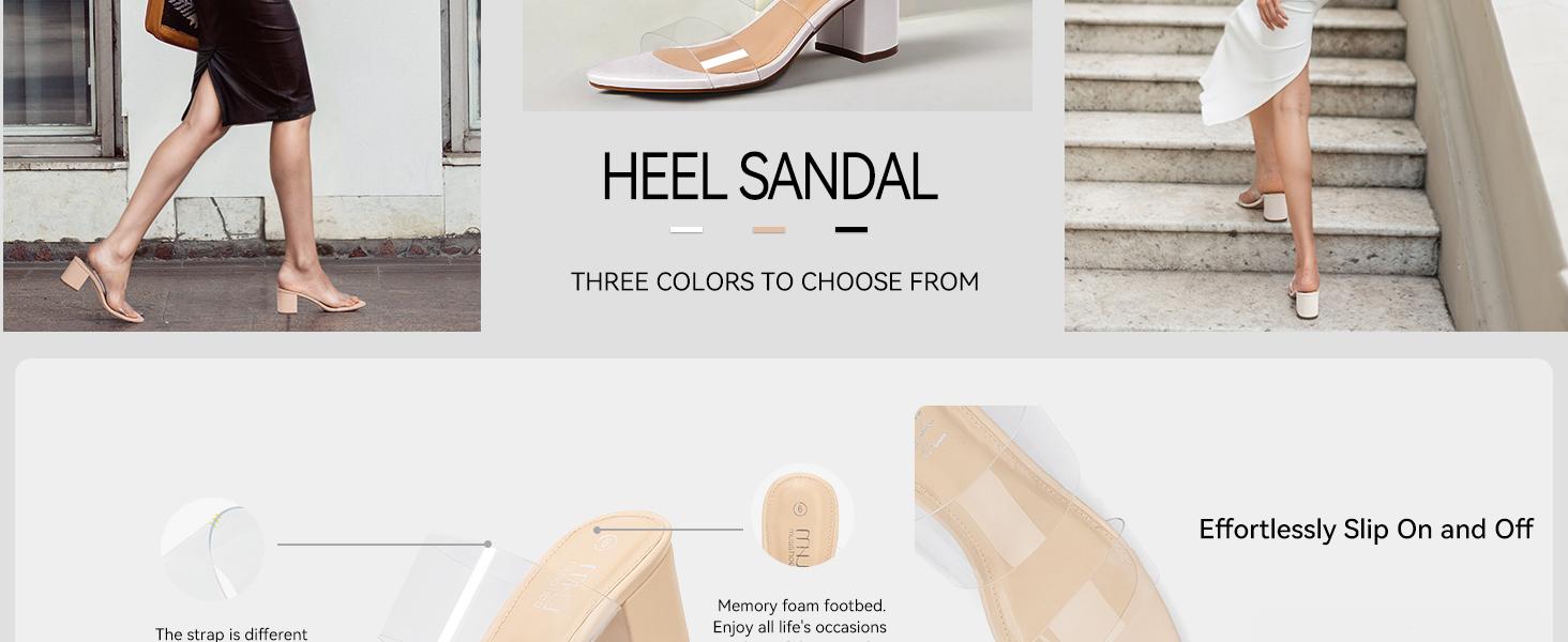 MUSSHOE Clear Strap Heels Women’s Open Toe Chunky Low Block Pumps