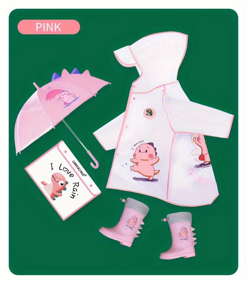 Children's Cartoon Dinosaur Raincoat EVA Material Hooded Poncho Long Sleeves Non Elastic Knitted Fabric Loose Fit for Boys Girls All Seasons Outdoor Wear