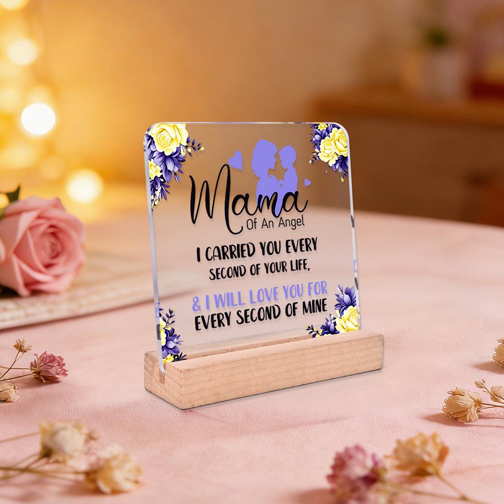 1pc Mother Gift Acrylic Ornament Sign With Wooden Base, Warm Heart Love Quote Design, Ideal Gift For Mother On Mother'S Day/Birthday, Suitable For Home, Desktop, Room, Festival, Bedside Table Decoration