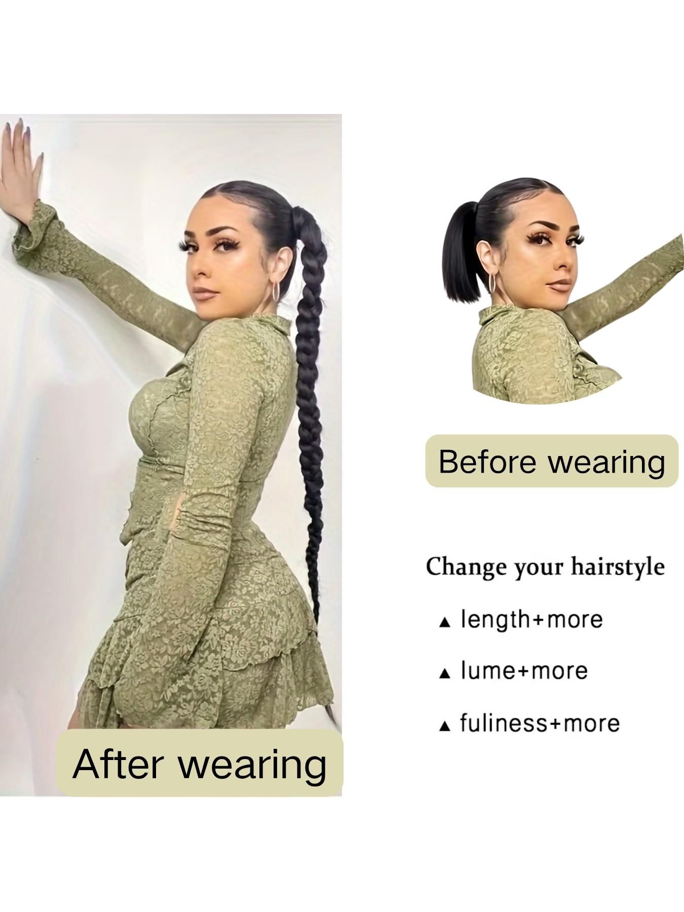 Women's Daily Wear Synthetic Hair Extensions, Braided Ponytail with Elastic Band, Hip Hop Twist Braid, Messy Bun Style
