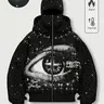 【Black Friday】Unisex Loose Rhinestone-Embellished Zipper Hoodie, Eye Print Warm Fleece-Lined Hooded Sweatshirt, Autumn and Winter Wear, Hip-Hop Street Style Graphic Top for Nightclubs and Music Festivals
