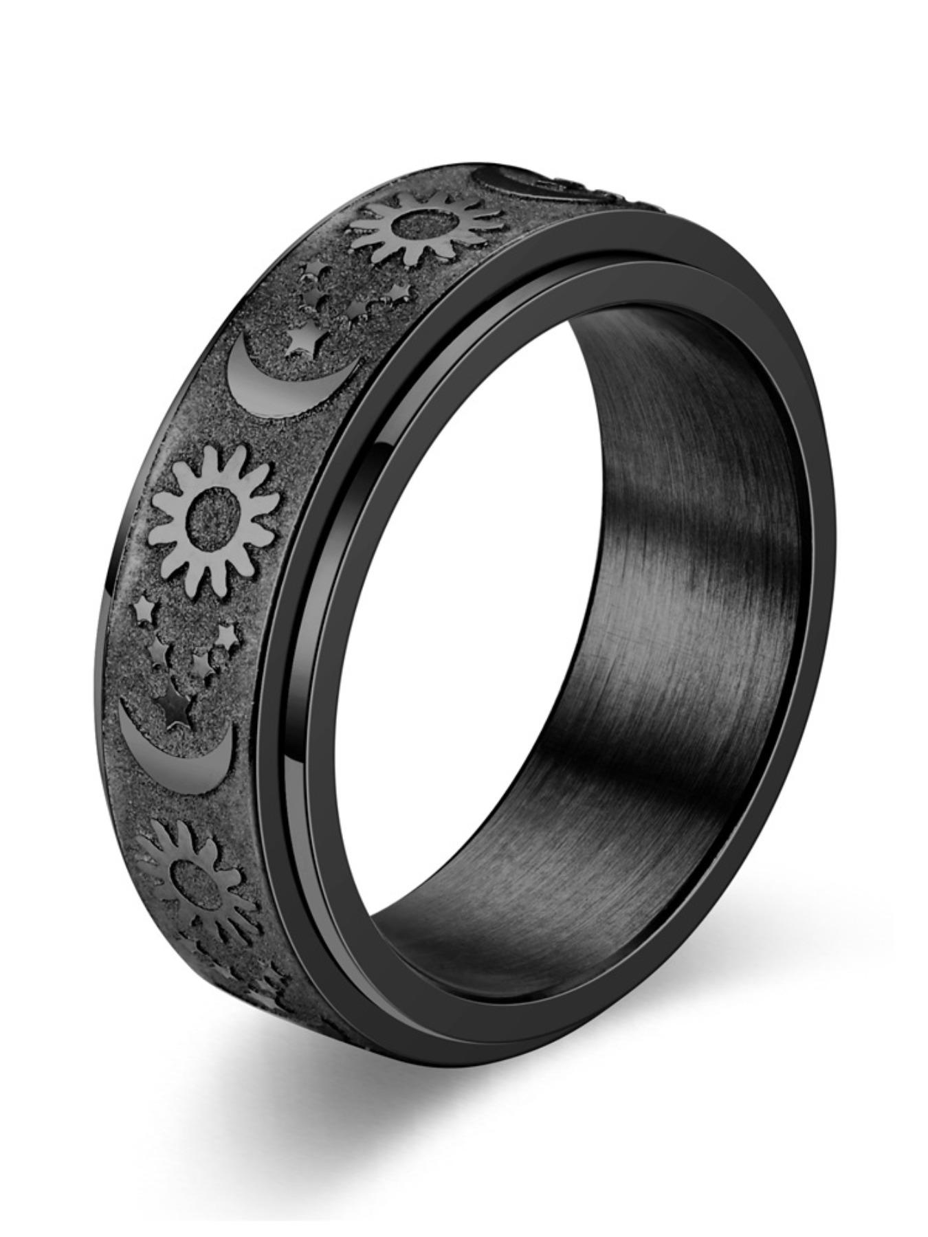 Rotating Relief Ring, Spinner Rings, Unisex Punk Style Stainless Steel Ring, Fashion Jewelry Accessories for Men & Women luck witchy moissanite