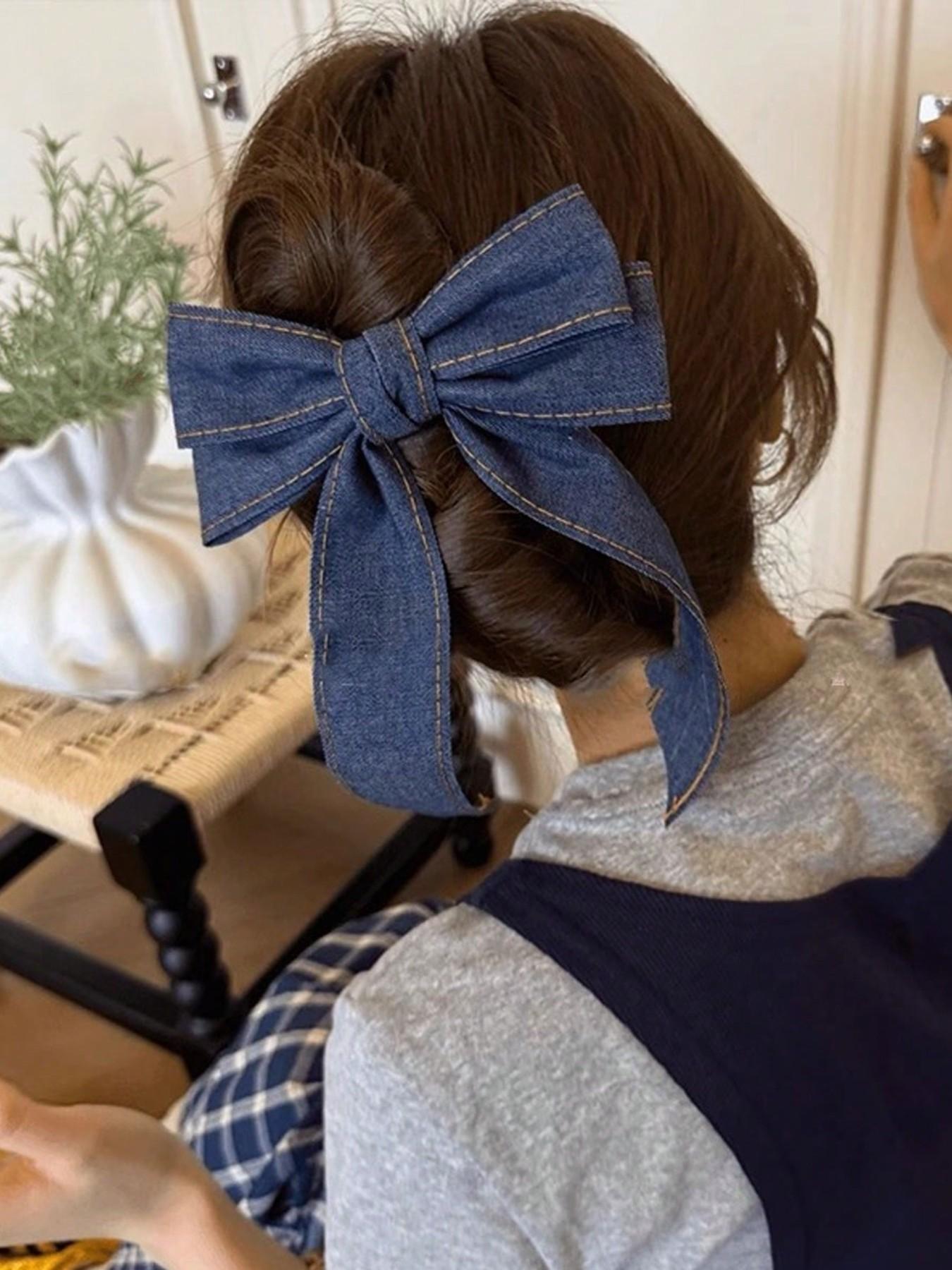 Bow Ribbon Hair Clip - Elegant Retro Blue Fabric Hair Accessory for Women, Mother’s Day Gift, Party & Birthday Hair Clips, Secure Hold for Updos & Buns, Versatile for Parties & Birthdays, Ideal Mother'S Day Gift