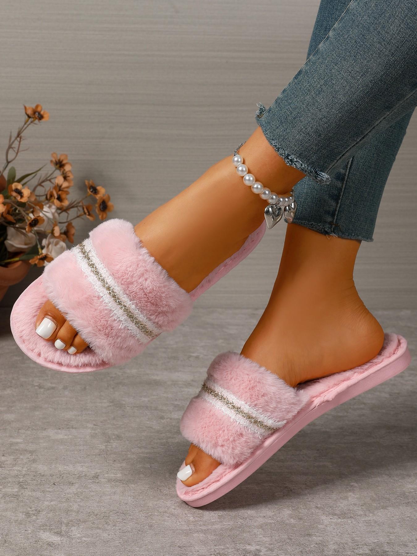 Fashion Home Plush Slippers for Women, Fall Winter Warm Short Fur Indoor Cute Soft Comfortable Slip-On Lazy Slippers