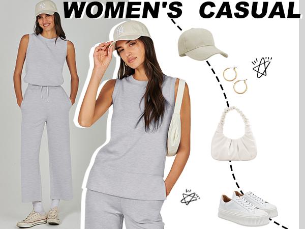 ANRABESS Women's 2 Piece Pants Sets Summer Travel Airplane Outfits Sleeveless Wide Leg Casual Lounge Crewneck Matching Sweat Set Women plus size Sweatsuits