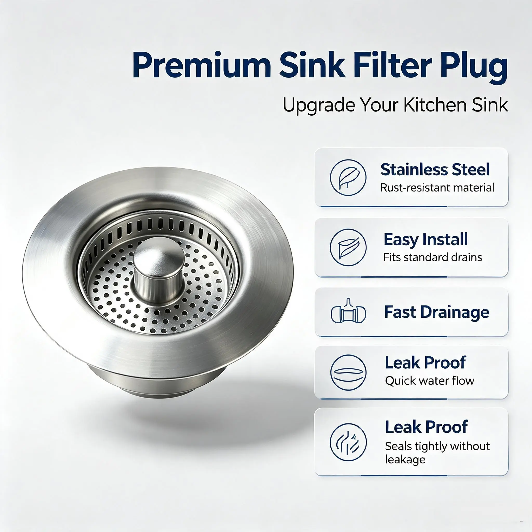 Kitchen Sink Drain Stopper Bounce Filter Plug, Stainless Steel Anti‑Blocking Sink Strainer, Easy Install Leakproof Sink Drain Filter For Home Kitchen
