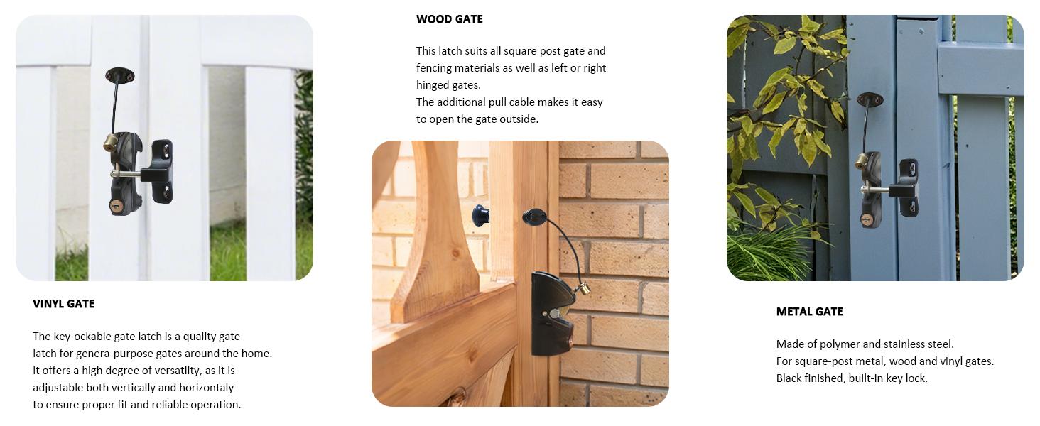 Gate Latch Door Latch with Pull Cable Opened Two-Sided Lockable Door Latch Durable,Versatile & Secure for Metal,Wood,and Vinyl Fence,for Privacy Fence,Outdoor Fence,Barn Door Lock,Wooden Fence(Black)