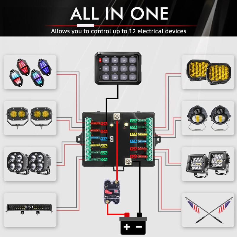 6/8/12 Gang Switch Pane Automatic Dimmable Switch RGB Back Light Panel Strobe Momentary Universal Circuit Control Relay System Box For Truck Car ATV UTV