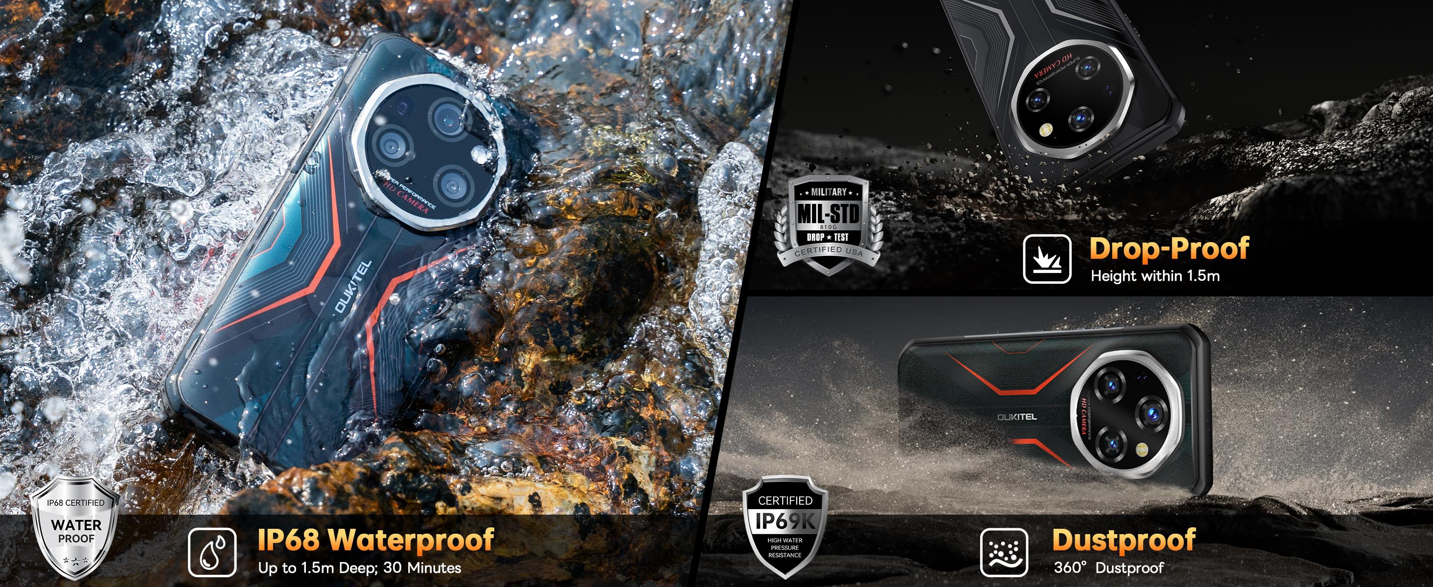 OUKITEL WP55 Pro 5G Rugged Smartphone Unlocked - 48GB+512GB/2TB Android 15 Rugged Cellphones, 6.6''FHD+Display 108MP Rear Camera 11000mAh(33w) Battery Waterproof Phone, IP68/IP69K/NFC/GPS/T-Mobile