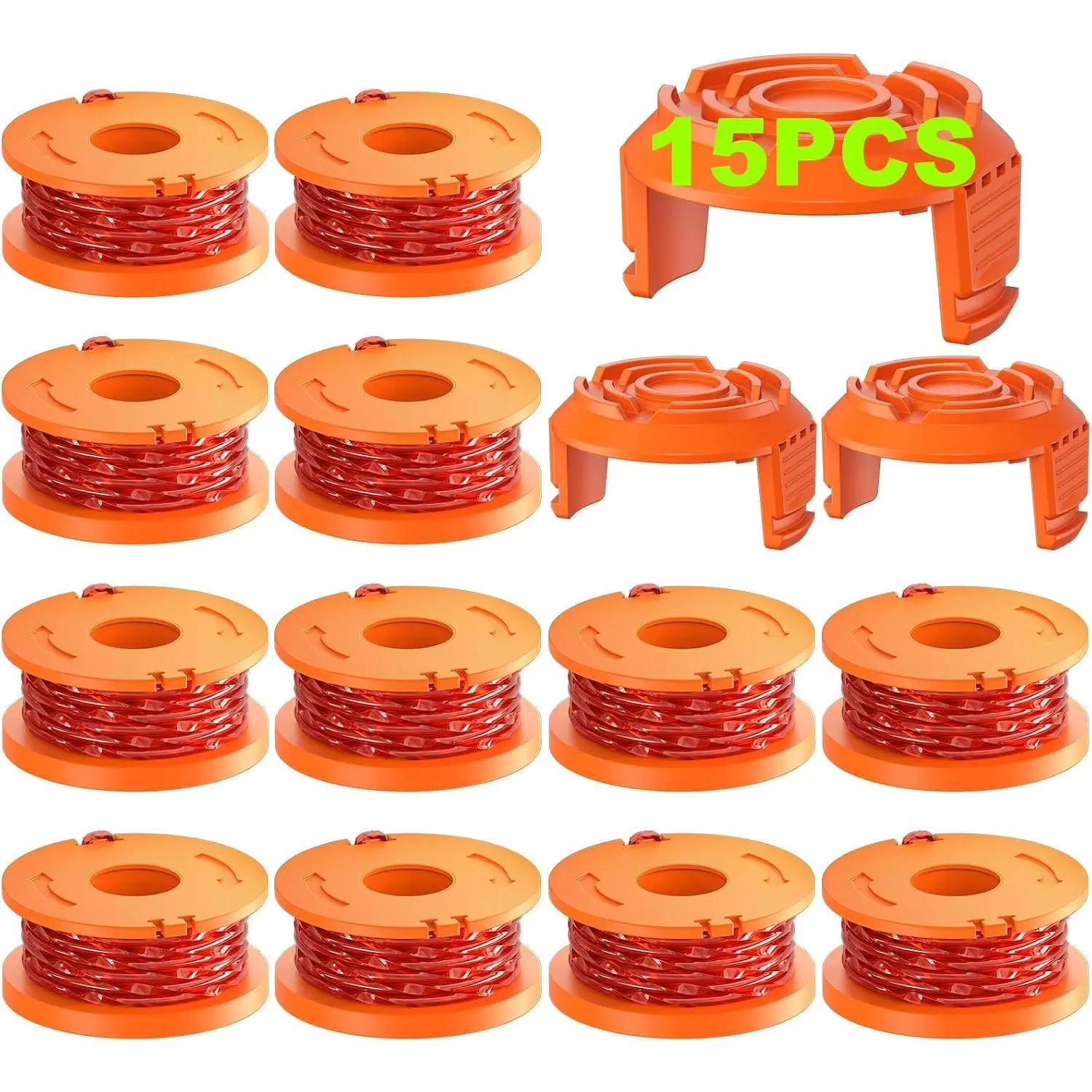 15-Pack Plastic Trimmer Spool Line Refill Pack (WA0010) – 0.065" Line for Weed Eater String Trimmers, Includes 12+3 Caps