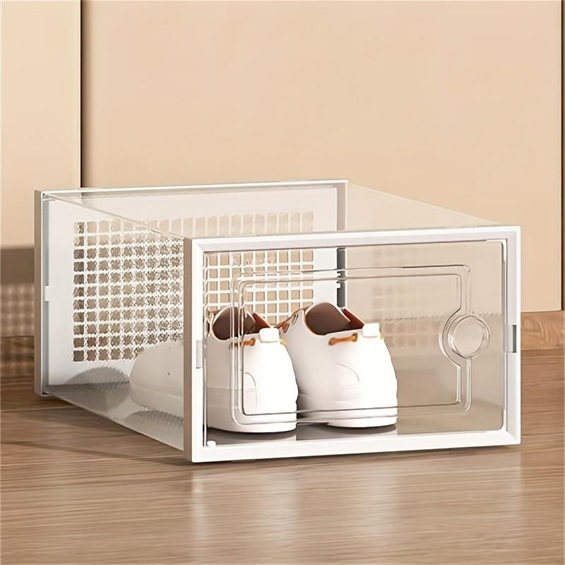 12 Pcs Thickened Clear Shoe Box with Cover, Foldable Shoe Rack Stackable Shoe Rack, Free Combination, Plastic Sneaker Container, Space-Saving Storage Organizer