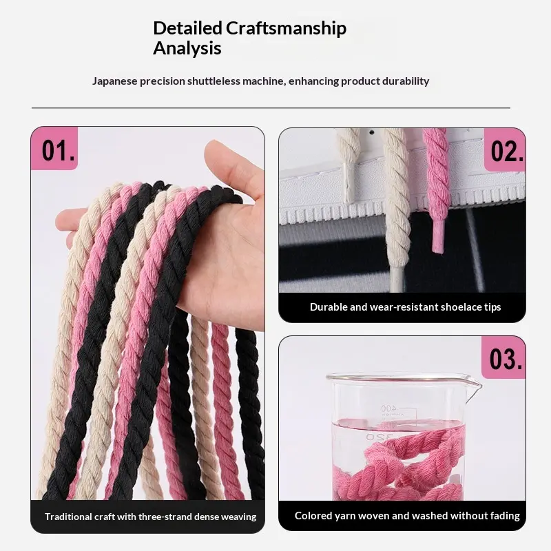 Handmade Viscose Rope Braided Shoelaces - Jute Look, Durable Lace Core, Thick, Abrasion Resistant, Casual Shoe Accessories for Sport Shoes, Back to School, Abrasion Resistant Shoelaces