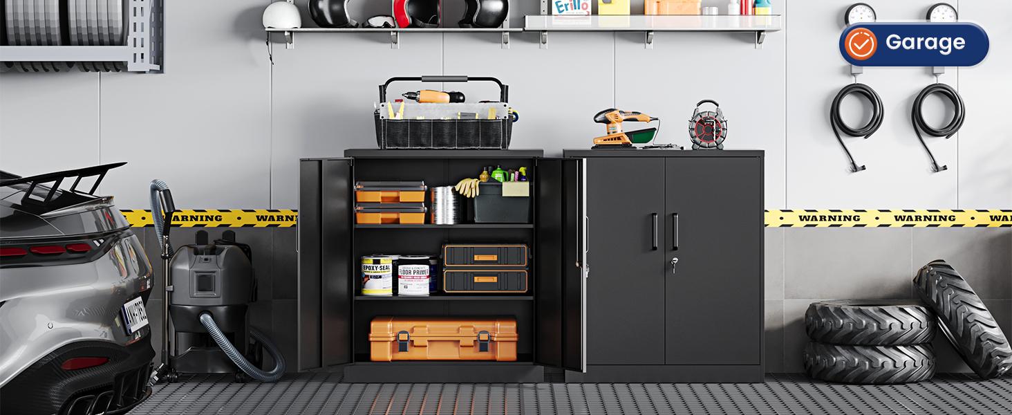 Yizosh Metal Storage Cabinet with 2 Adjustable Shelves, Steel Counter Cabinet with Lockable Doors for Home Office (Black) Yizosh Metal Storage Cabinet with 2 Adjustable Shelves, Steel Counter Cabinet with Lockable Doors for Home Office (Black)