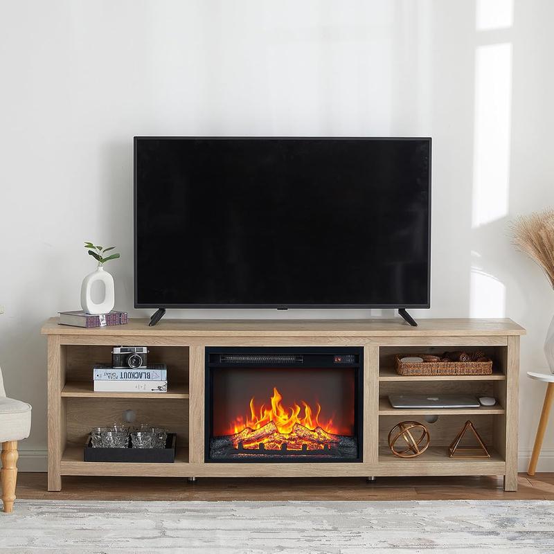 VanAcc Fireplace TV Stand, Wood Texture Entertainment Center with 23'' Electric Fireplace, Farmhouse Entertainment Stand Media TV Console for TVs Up to 80'', 70 inches, Black VanAcc Fireplace TV Stand, Wood Texture Entertainment Center with 23'' Electric Fireplace, Farmhouse Entertainment Stand Media TV Console for TVs Up to 80'', 70 inches, Black