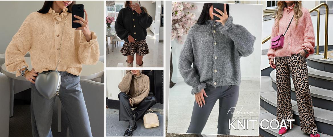 MEROKEETY Women's Fall 2025 Chunky Cardigan Sweaters Trendy Ruffle Button Down Long Sleeve Casual Knit Coat Winter Clothes