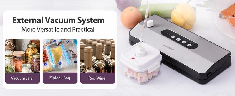 Vacuum Sealer Machine, with 8-in-1 Function& Detachable Tray& Cutter& 10 Bags, Food Vacuum Sealer Saver Machine for Food Storage & Sous Vide,Automatic Sealing Machine,EXT-VAC,Stainless Steel