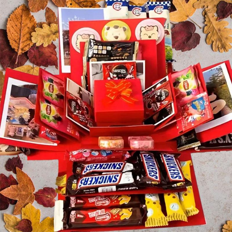 5-Story Surprise Ãxplosion Gift Boxwith Ribbon, Multi-Pocket Snack &Candy & Chocolate Storage, PerfectforBirthdays, Festivals, Holidays