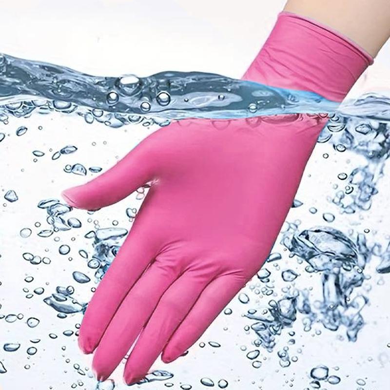 100/50/20 pcs, durable rose-pink nitrile gloves, odor-free, suitable for kitchen dishwashing, bathroom cleaning, tattooing, painting, beauty treatments, pedicures, hair coloring, hotel and pet care—an essential for household cleaning.