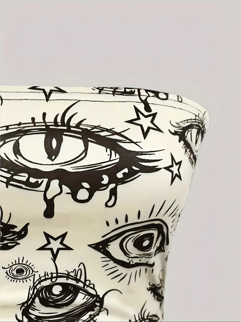 Women's Eye Print Tube Top, Fashion Casual Strapless Top for Daily Outdoor Wear, Ladies Clothes for Summer