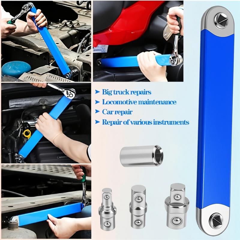 1Set Multi-Functional Extended Wrench,Extended Wrench Booster Lever Kit,Dual-purpose Ratchet and Quick Socket,Ratchet Conversion,Universal Tool for Car Maintenance, Automotive Repair Tools