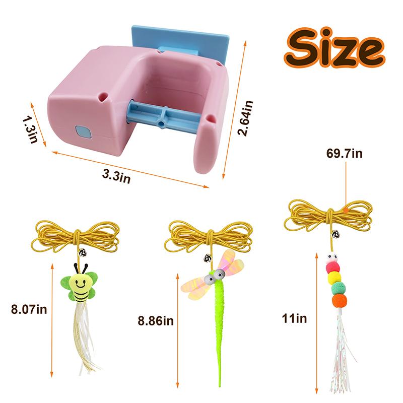 Interactive Hanging Cat Retractable String Toys for Indoor Kittens & Bored Adult Cats with 3 Flying Feathers Automatic Electric Teaser Rechargeable Blue Cat Toy