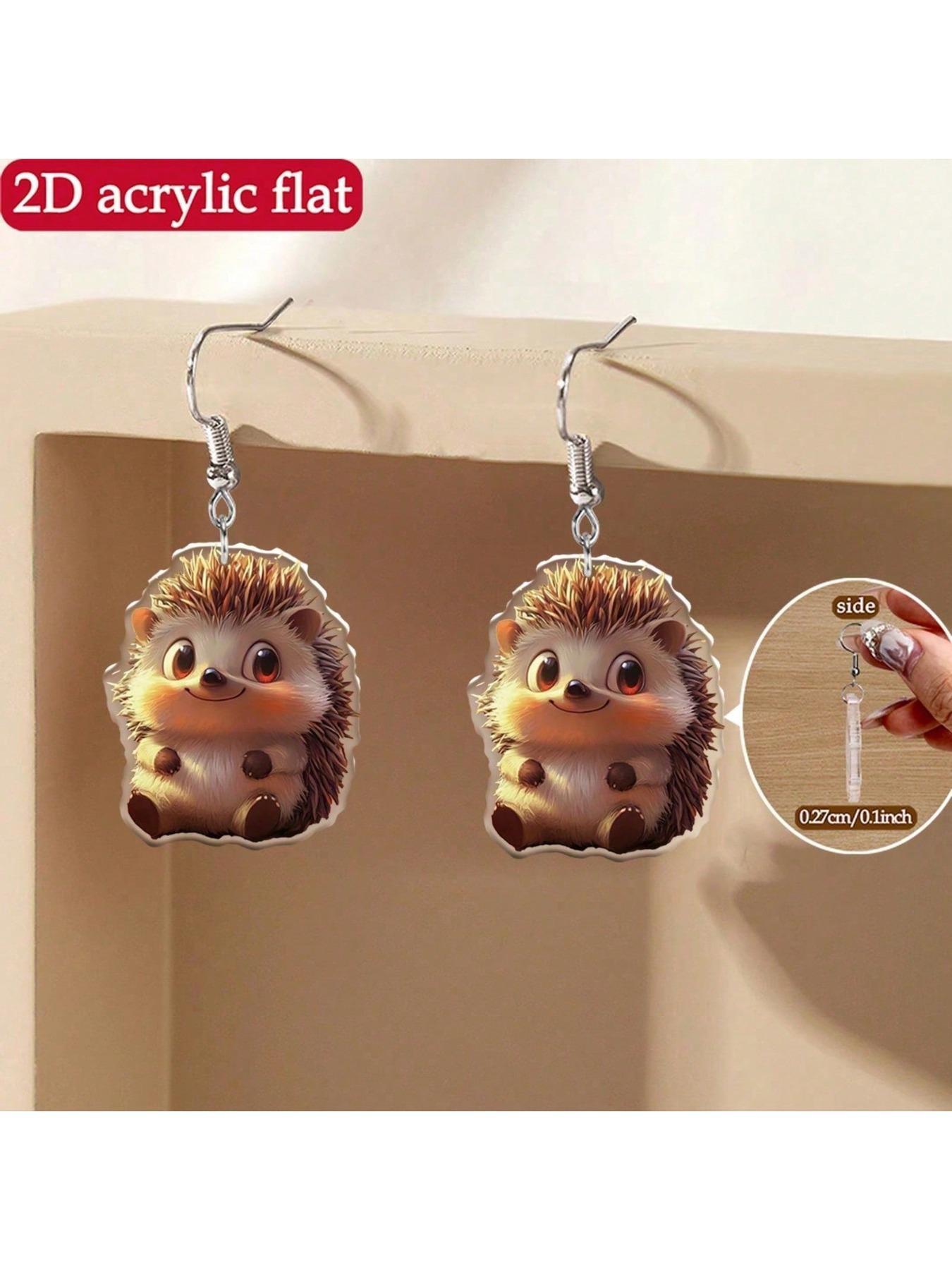 acrylic material, cute printed hedgehog design women's earrings - the perfect gift for art enthusiasts, suitable for Christmas and Thanksgiving celebrations