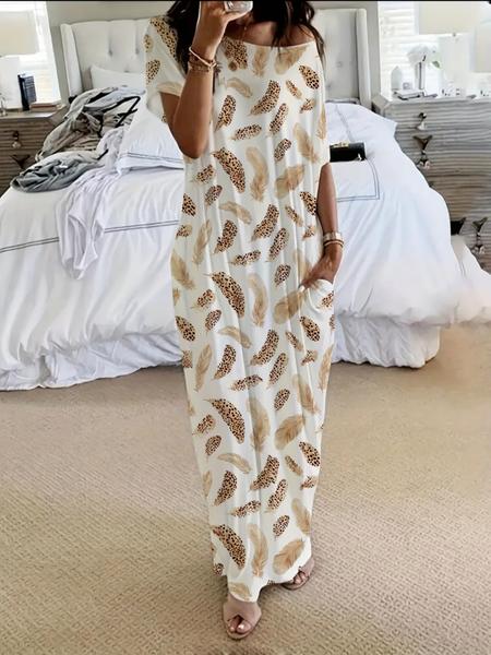 Women's Stylish Long Sleeve Batwing Pocket Nightgown, Comfortable Loose Fit for Home & Sleep, Fashionable Daywear Dress