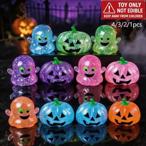 1/2/3/4-piece set of Halloween-themed toys: pumpkin and ghost squishy toys, sensory finger toys for children, Squishy sensory play, classroom rewards, back-to-school gifts, office stress-relief toys, party favours, and mini gifts for birthdays and festive