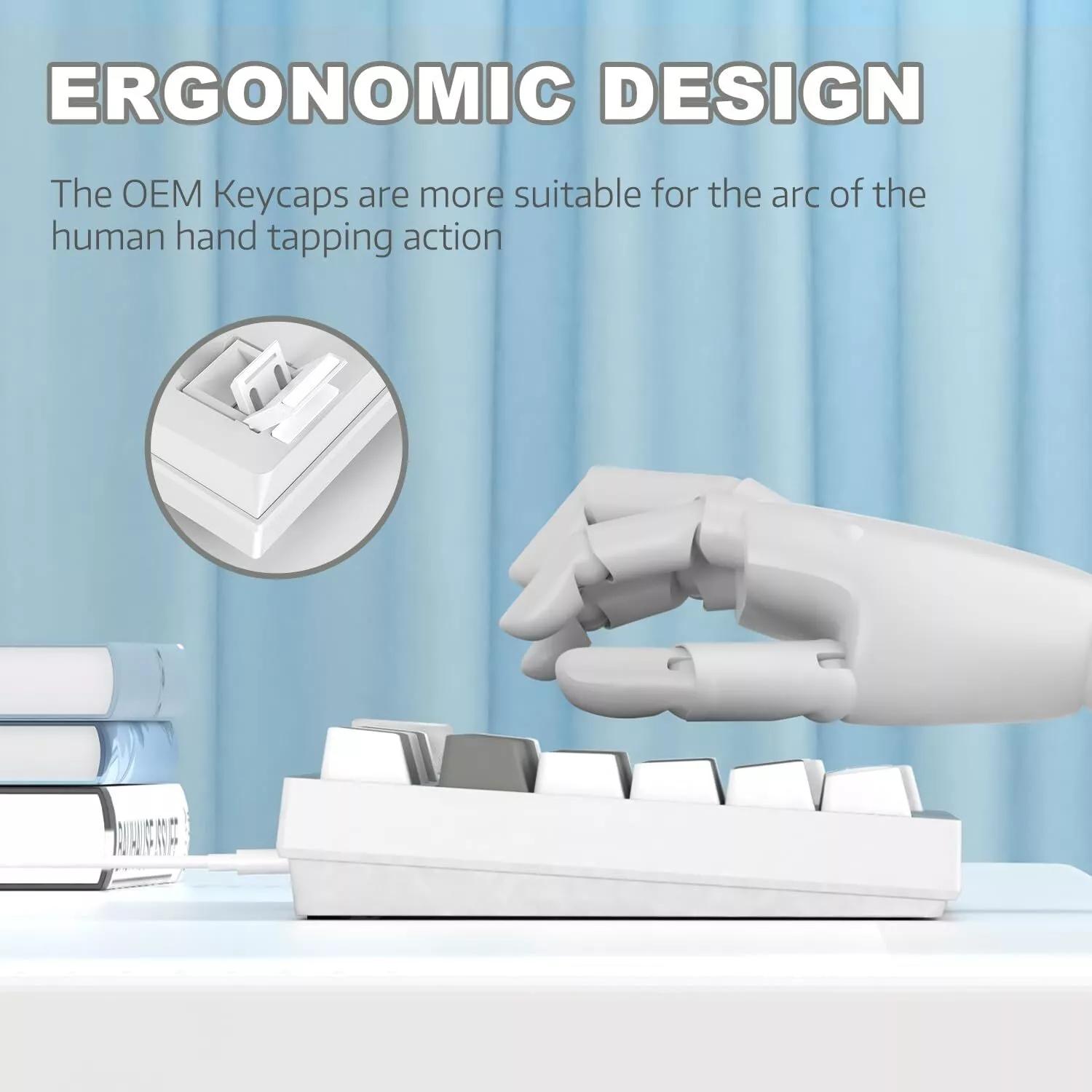 AJAZZ AK820 Mechanical Keyboard Gray and White Dual-tone Keycaps 75% Wired Office Mechanical Keyboard with White Backlight, Volume Knob, Fast Response, Full Key Hot-swapping, Comfortable Typing Experience, Suitable for Gaming, Office, and Other Multi-scen