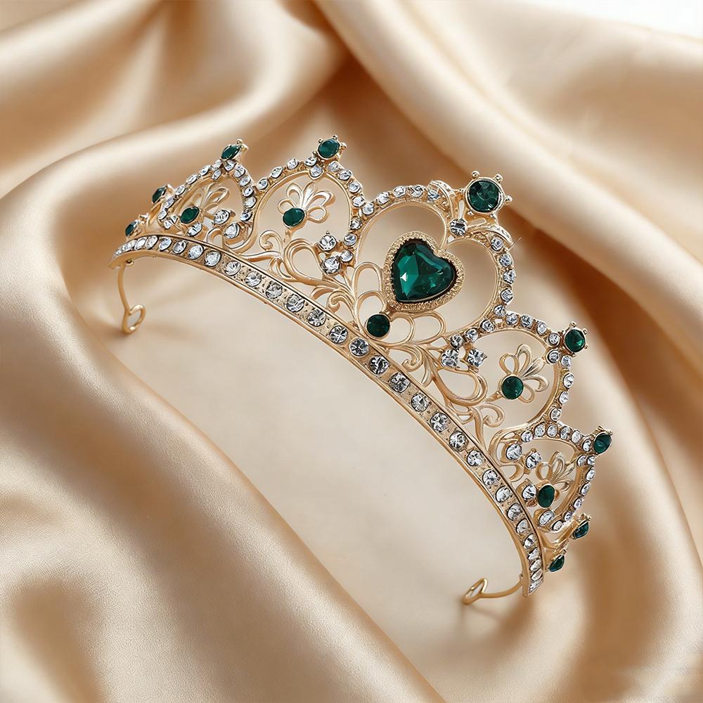 Vintage Gold Baroque Tiara with Heart-Shaped Clear Rhinestones Elegant Princess Crown Bridal Weddings Proms Pageants Cosplay