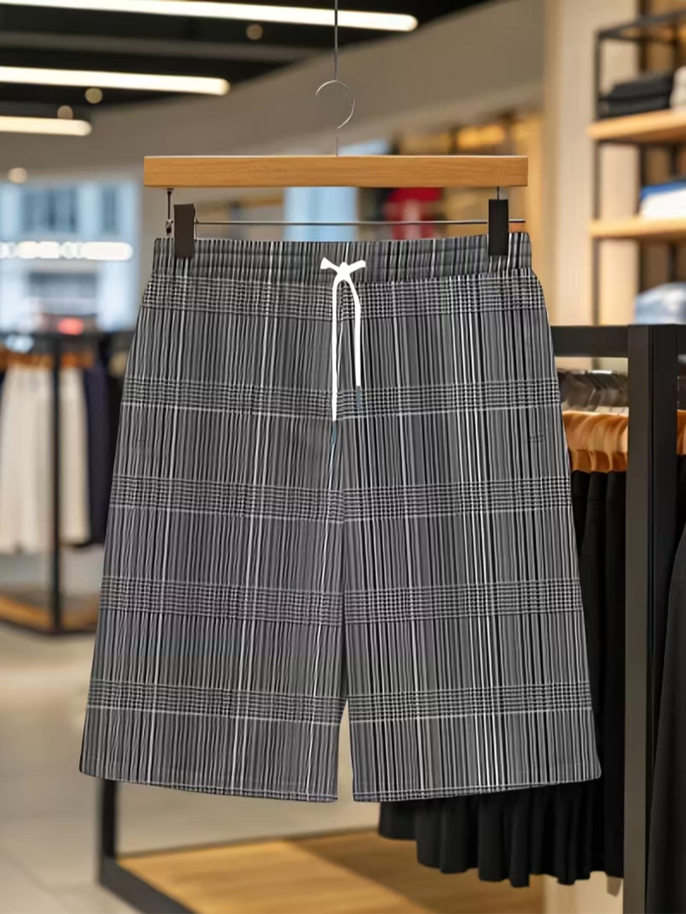 Men's Large Size Casual Athleisure Street Fit Sportswear Set, Plaid T-Shirt Top and Shorts 2-Piece Set, Perfect for Travel, Loose-Fit, All Seasons