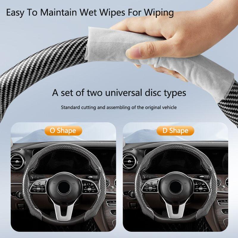 Carbon Fiber Car Anti-Slip Leather Steering Wheel Cover, Fits Jeep Wrangler Jk, Patriot, Commander, Gladiator, Renegade, Grand Cherokee, Compass, Wagoneer