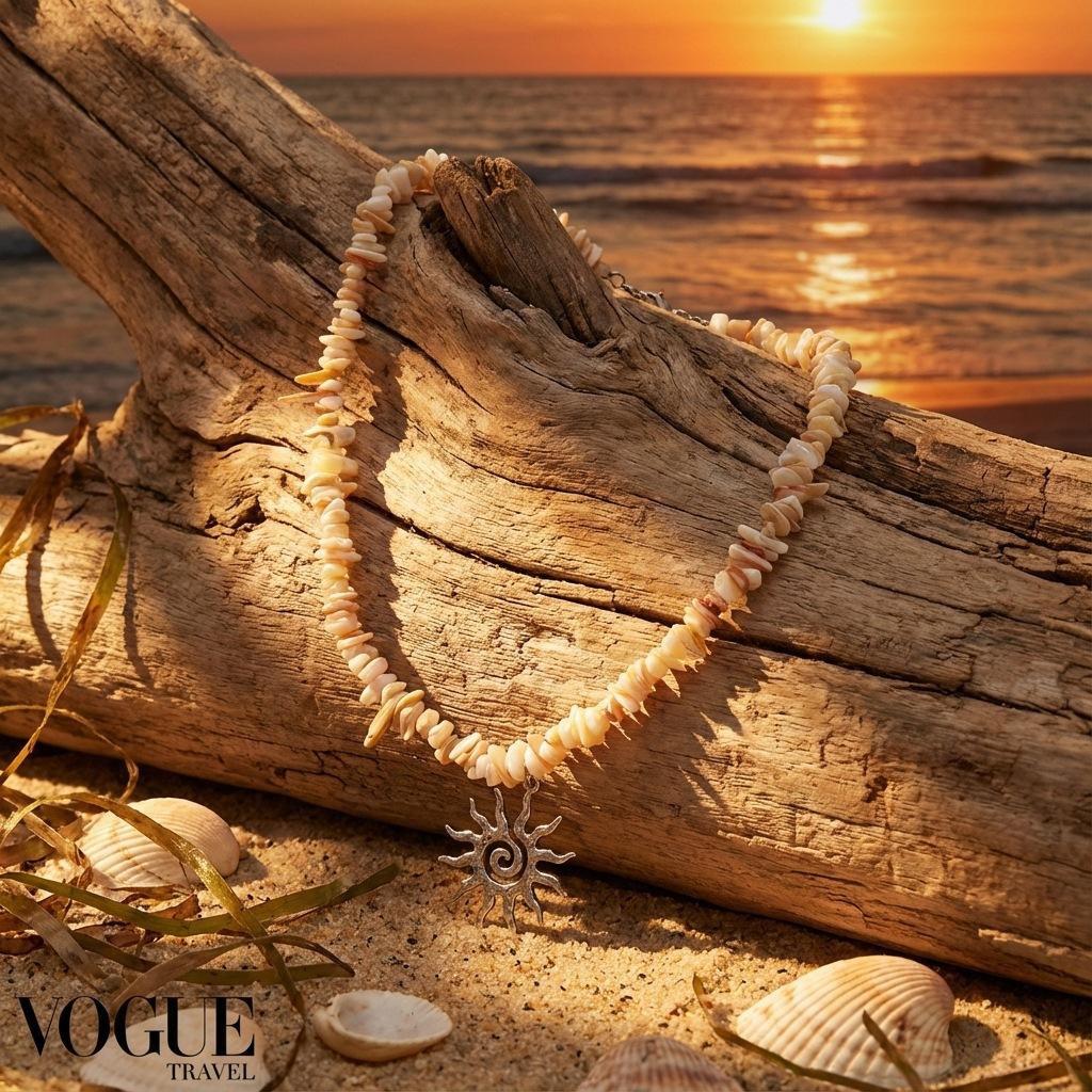 Bohemian Vacation Style Sun Flame Natural Stone Necklace, French Vintage Beaded Pendant Chain, Unique Jewelry Accessory