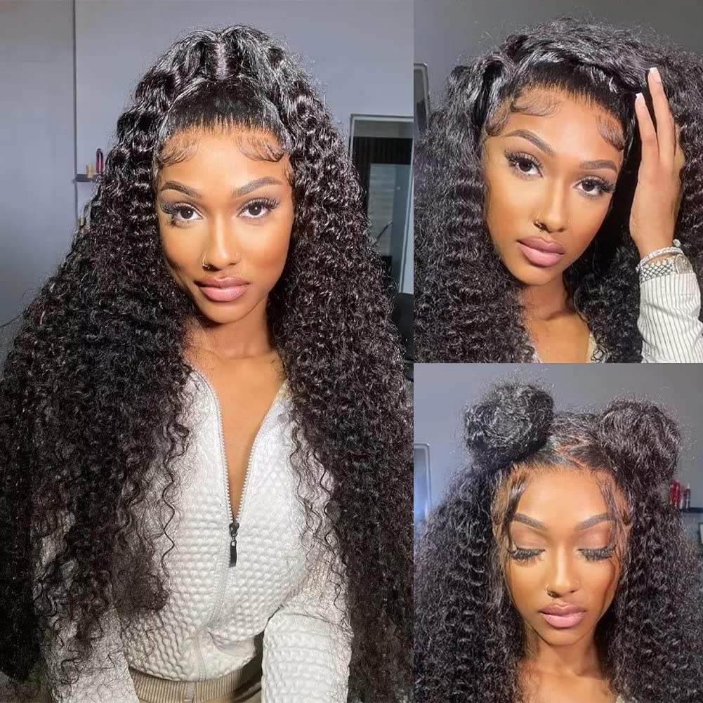 Bling Hair 32 Inch Kinky Curly Lace Front Wig Human Hair Pre Plucked with Baby Hair 13x4 Hd Lace Front Wigs for Women Natural Black
